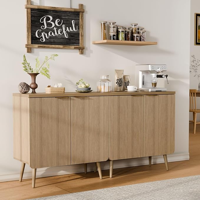 Sideboard Buffet Cabinet with Storage, 2 Doors Wood Entryway Cabinet, Modern Accent Cabinet with Solid Wood Feet & Adjustable Shelves, Multifunctional Console Table for Living Room, Kitchen, Hallway