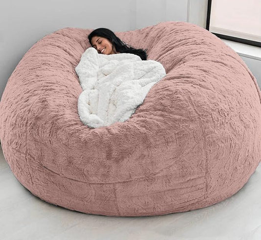 Giant Fur Bean Bag Chair Cover for Kids Adults, (No Filler) Living Room Furniture Big Round Soft Fluffy Faux Fur Beanbag Lazy Sofa Bed Cover (Light Pink, 5FT)