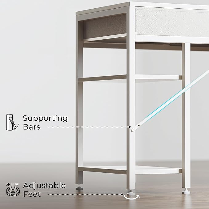 Huuger Computer Desk with 6 Drawers, 54 Inch Office Desk with Shelves, Reversible Gaming Desk, Corner Desk with Storage, Work Desk for Home Office, Study, Living Room, White
