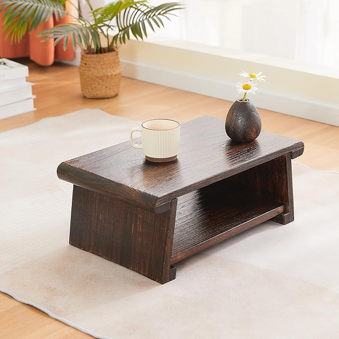 Folding Altar Table,Japanese Table for Sitting on The Floor,Low Wood Meditation Table,Foldable Floor Desk