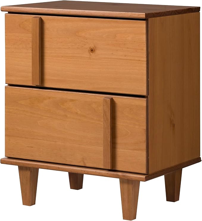 Walker Edison Sprague Contemporary Detailed Drawer Solid Wood Nightstand, 20 Inch, Caramel