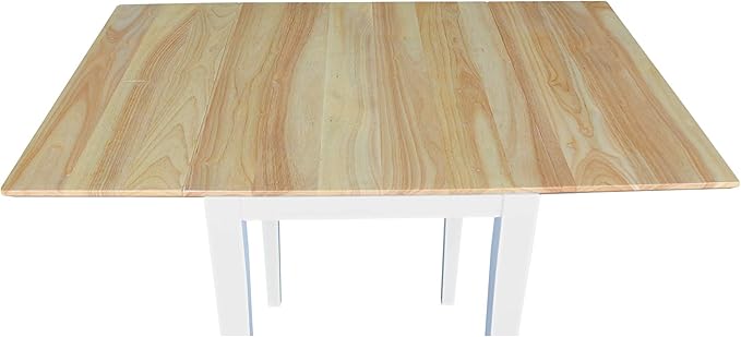 IC International Concepts, Solid Wood Small Drop Leaf Dining Table, Solid Real Wood, Sturdy Parawood, White/Natural