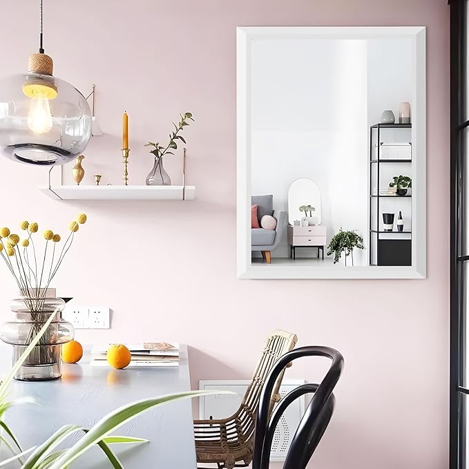 Amorho Bathroom Mirror, 24 X32 Inch White Thick Metal Framed Wall Mirrors for Over Sink, Bedroom, Living Room, Entryway, Rectangle Wall-Mounted Mirrors(Horizontal/Vertical).