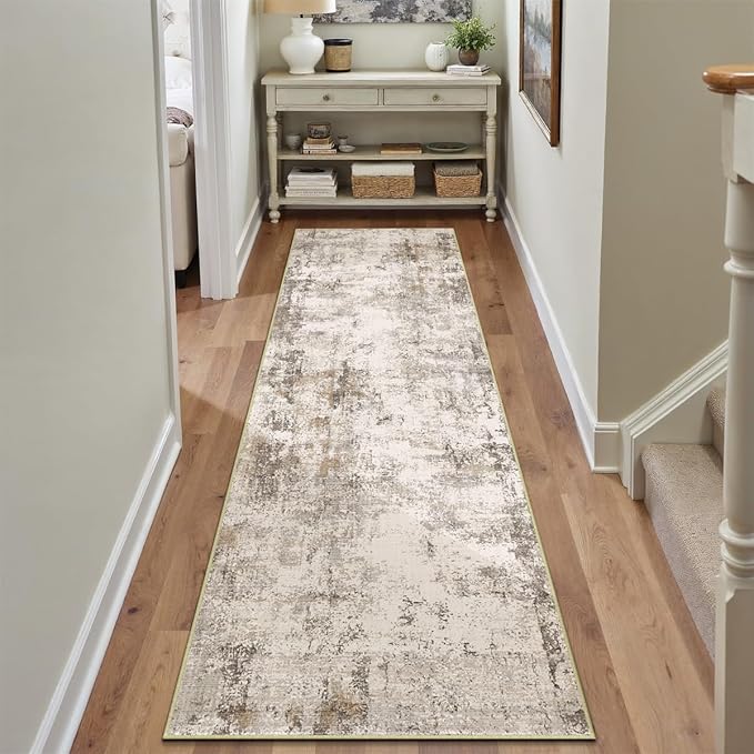 3x8 Washable Runner Rug Brown Grey Neutral Abstract Hallway Kitchen Living Room Bedroom Non Slip Throw Rug Soft Low Pile Indoor Carpet for Entrance Laundry Bathroom
