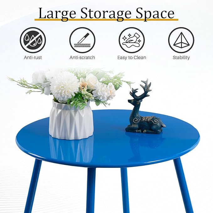 HollyHOME Round Metal Side Table, Rust-Resistant Patio Small Plant Stand, Outdoor 17.32'' Portable End Table for Balconies, Gardens, Living Rooms and Bedrooms, SkyBlue