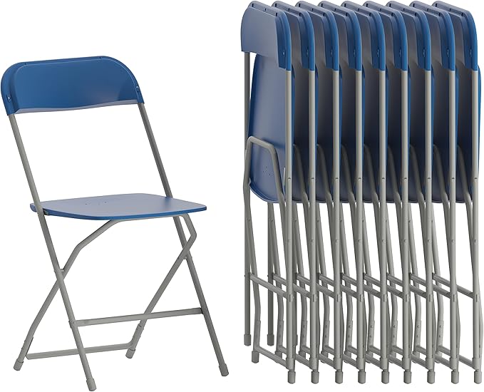 Flash Furniture Hercules Series Plastic Folding Chairs for Parties and Weddings, Stackable Commercial Event Seats, Set of 10, Blue