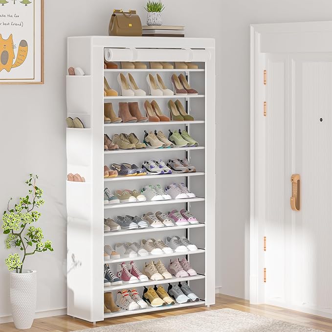 Shoe Rack 10Tier Large Capacity 50-56Pairs Beautiful Tall Shoe Shelf Free Standing Storage Cabinet Entryway Closet