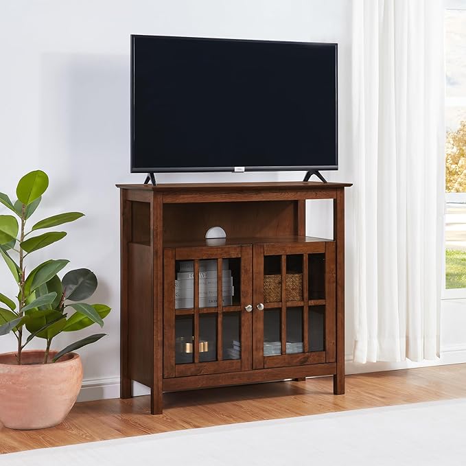 Convenience Concepts Big Sur Highboy TV Stand 36" - Modern Entertainment Center For TVs up to 40", Storage Cabinet for Dining, Living Room, & Entryway, Console Hall Table with Shelves, Dark Walnut