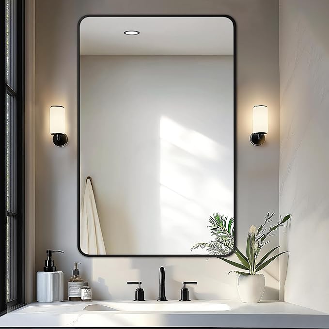 Delma Bathroom Mirror, Black Framed Bathroom Mirror for Over Sink, High-Definition Vanity Mirror, Versatile Mirror for Bathroom, Hangs Horizontally or Vertically(40x28, Black)