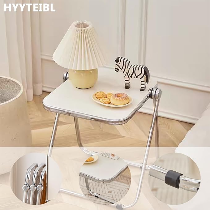 16.2" × 14.1" Acrylic Folding Table, Small Lightweight End Table for Living Room, Bedroom and Small Room, Sturdy Metal Frame with No Assembly Required, Space-Saving Storage Design (Clear)