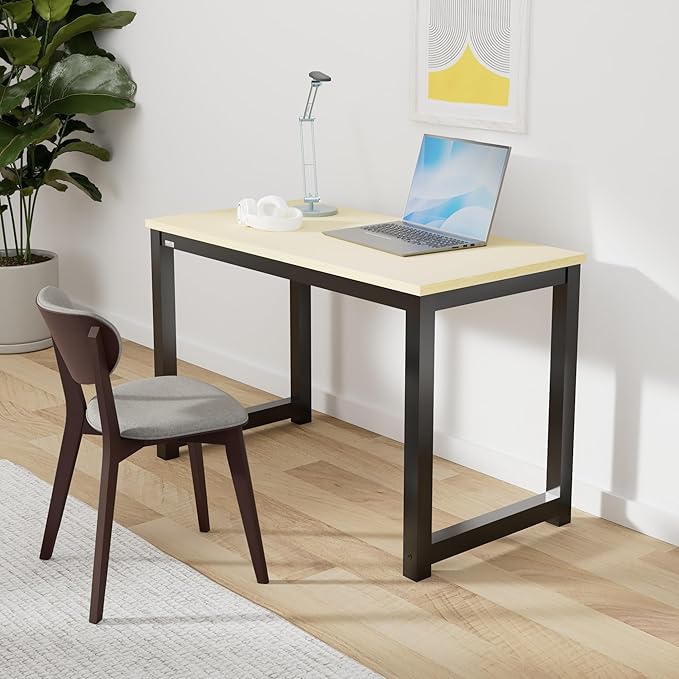 Decoholic 47 Inch Computer Desk, Home & Office PC Laptop Study Writing Table Workstation with Leg Bars, Modern Simple Industrial Style, Rustic Brown,Oak