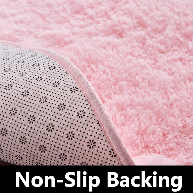 FJZFING Pink Round Rug Ultra-Soft Plush Modern 5x5 Circle Area Rug for Kid's Bedroom, Fluffy Shag Circular Rug for Nursery Room, Non-Slip Home Decor Cute Pink Carpet for Teen's Room