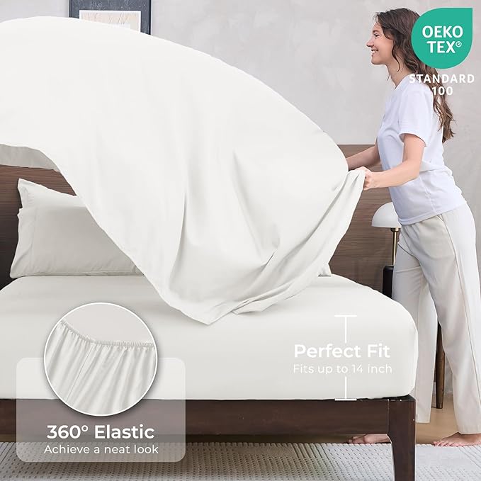 HEVUMYI Ivory Full Comforter Set - 7-Piece All Season Bed in a Bag Full, Ultra Soft Bedding Set with Comforter, Flat Sheet, Fitted Sheet, Pillowcases, Pillow Shams
