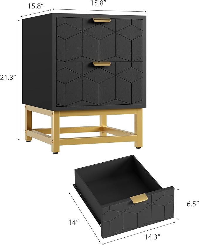 GAOMON Black 2 Drawer Dresser, Small Dresser＆Chest of Drawers, Modern Nightstand for Bedroom, End Table with Drawer for Living Room, Hallway, Entryway