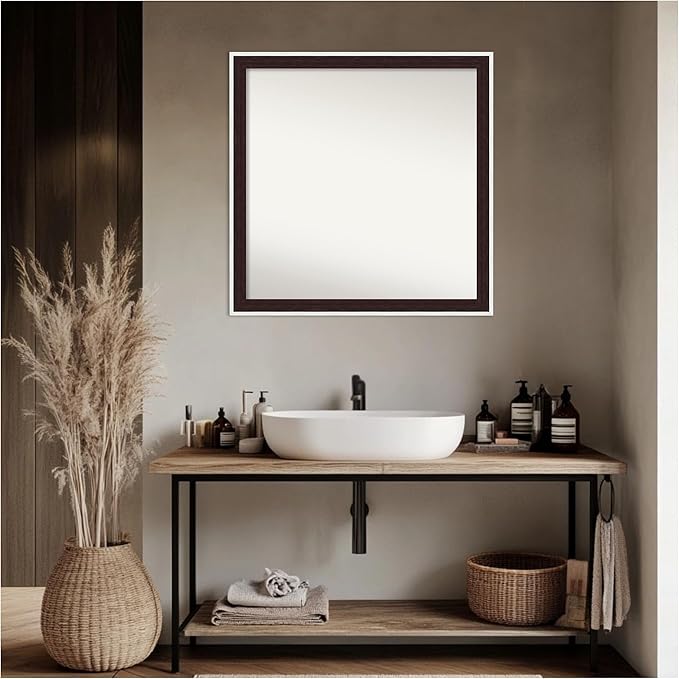 Amanti Art Bathroom Mirror for Over Sink, 29x29 Maya Espresso Silver Square Vanity Mirror, Large Modern Contemporary Frame, Hangs Horizonally and Vertically, Bathroom Wall Decor, Non-Beveled Edge