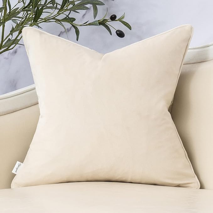 Yangest Beige Square Throw Pillow Cover Wavy Velvet Cushion Cover Modern Zippered Pillowcase for Sofa Couch Bedroom Living Room Chair, 20 x 20 Inch