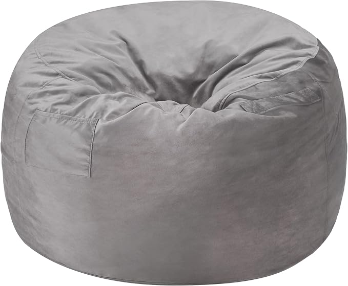 Homguava 5 FT Bean Bag Chair: 5' Bean Bags with Memory Foam Filled, Large Beanbag Chairs Soft Sofa with Dutch Velvet Cover-Light Grey
