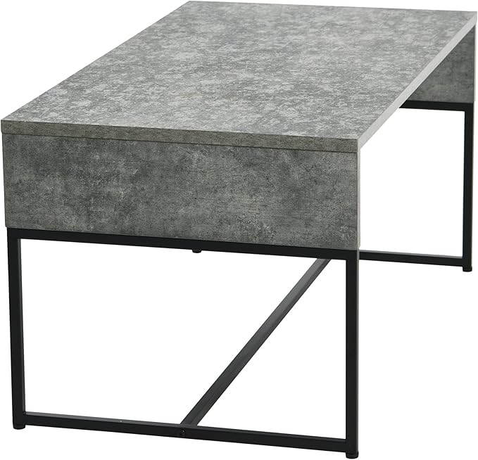Household Essentials Wrap Rectangular Coffee Table Rustic Slate Concrete and Black Metal