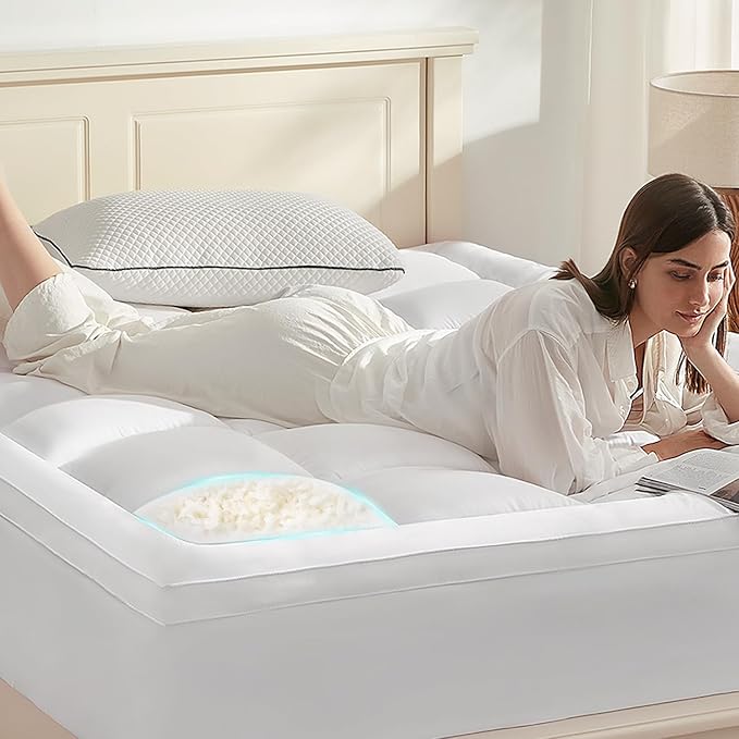 Anluoer Full Memory Foam Mattress Topper, Pillow Top Mattress Topper for Back Pain, Extra Thick Breathable Mattress Pad with 8-21" Deep Pocket, 54x75 Inches, Cream