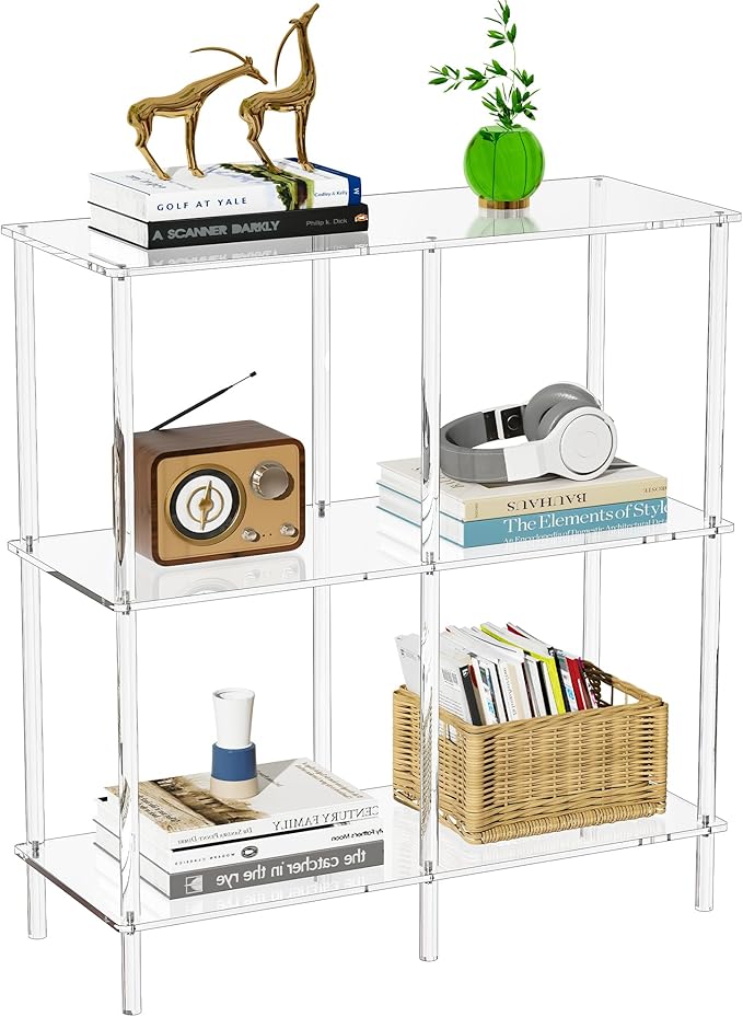 Acrylic Side Table Clear 3-Tier End Table for Living Room, Office, Hallway, Bedroom Small Bedside Table (8mm 31.7" high)