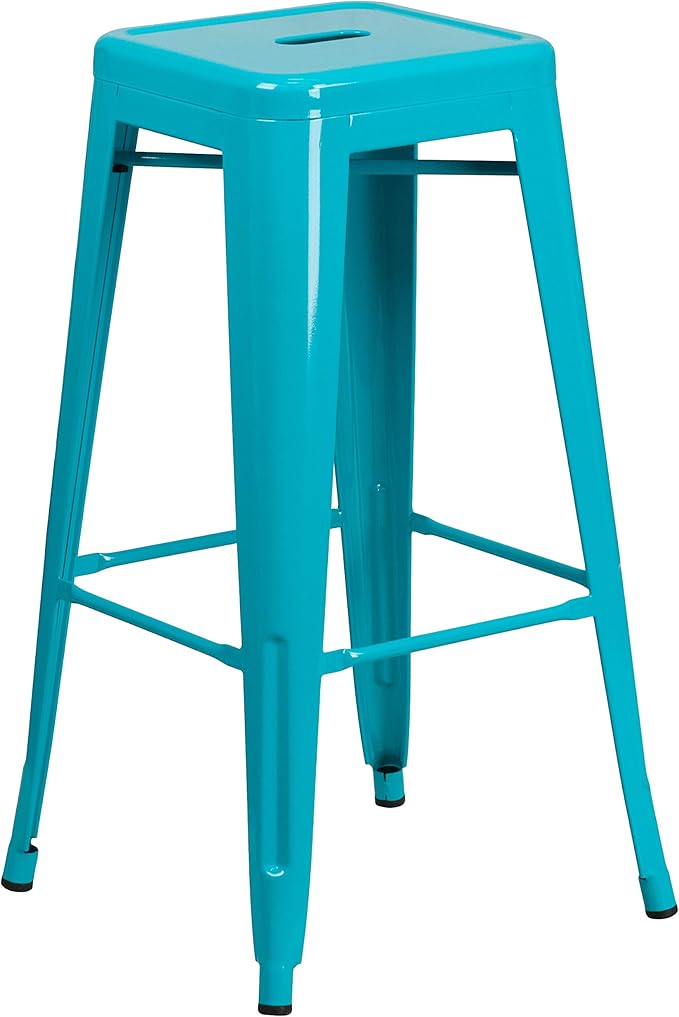 Flash Furniture Kai Commercial Grade 4 Pack 30" High Backless Crystal Teal-Blue Indoor-Outdoor Barstool