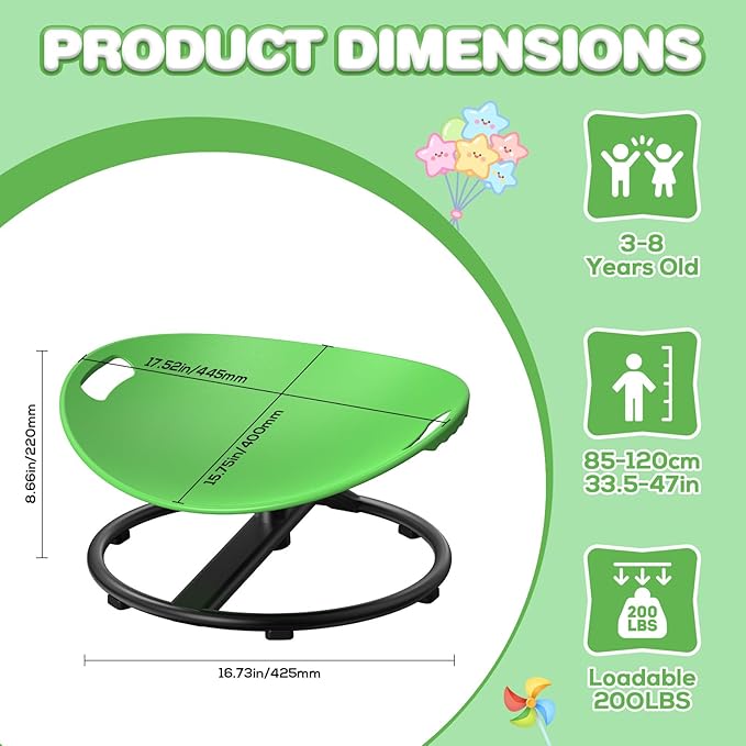 Spinning Chair for Autistic Kids - Safety Handle Sensory Chair for Autistic Children with Non-Slip Design, 3-12 Years Kids Swivel Chairs (Green)