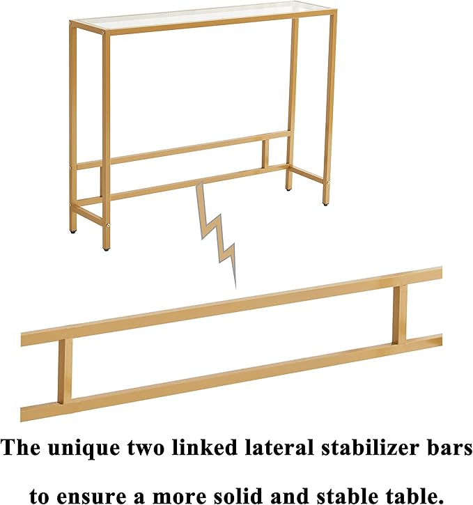 MAJARO Small Modern Console Table for Entryway, Tempered Glass with Metal Frame Sofa Table for Living Room, Hallway, Office (Single-Layer, Gold)