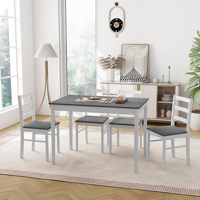 Giantex Dining Table Set with Kitchen Table, Dining Chairs, Compact Space-Saving Dinette Set for Small Space, Breakfast Nook, Dining Room, Kitchen Table Chairs Set for 4 (Grey)