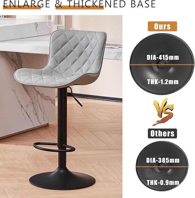 YOUNUOKE Bar Stools Set of 2 Faux Leather Barstools with Back Modern Swivel Counter Height Stools Adjustable Tall Bar Chairs for Kitchen Islands, Lattice Grey