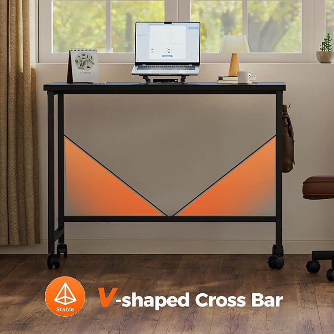 Rolling Computer Desk with Wheels, Gaming Desk for Small Spaces, Modern Simple Style Table for Home Office, Study Writing Table (Caster, Black, 24 inch)