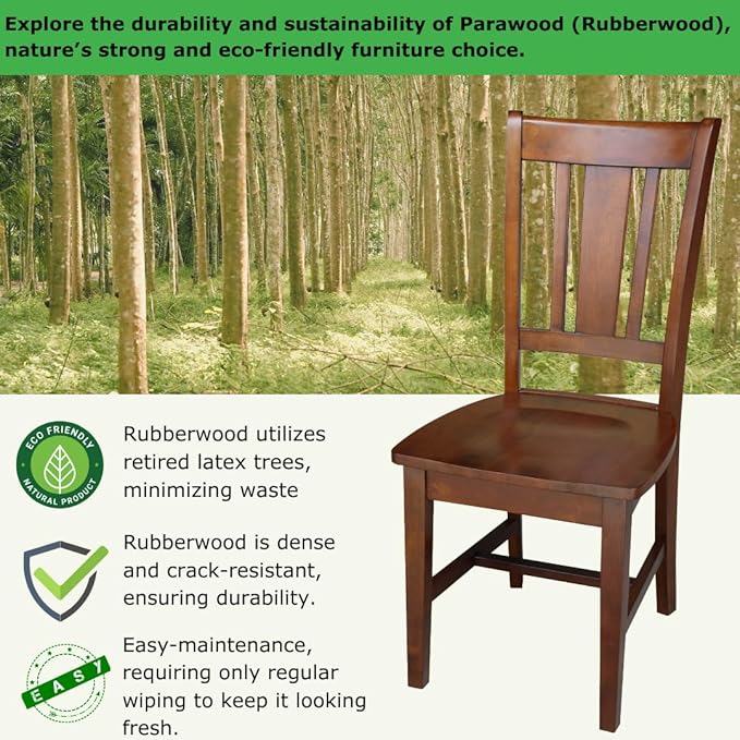 IC International Concepts, Set of Two San Remo SplatBack Dining Chairs, Espresso, 225lbs wt capacity, Solid Real Wood, Sturdy Parawood, Espresso