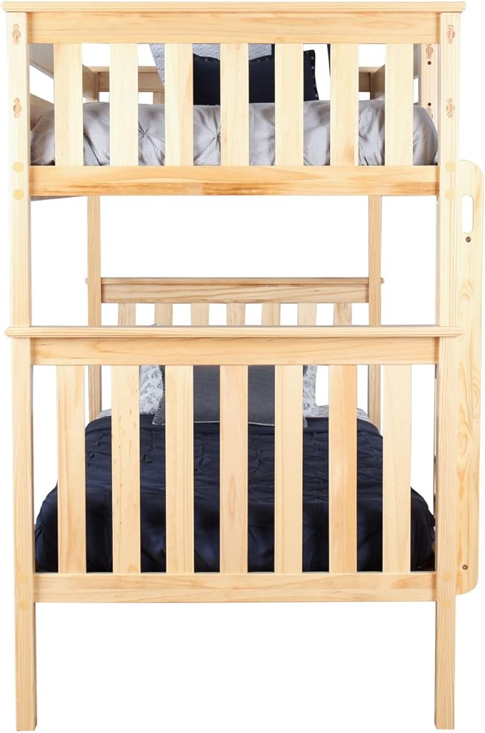 Max & Lily Bunk Bed Twin over Twin, Solid Wood Bunk Bed Frame with Ladder for Kids, 14" Safety Guardrails, Easy Assembly, No Box Spring Needed, Natural