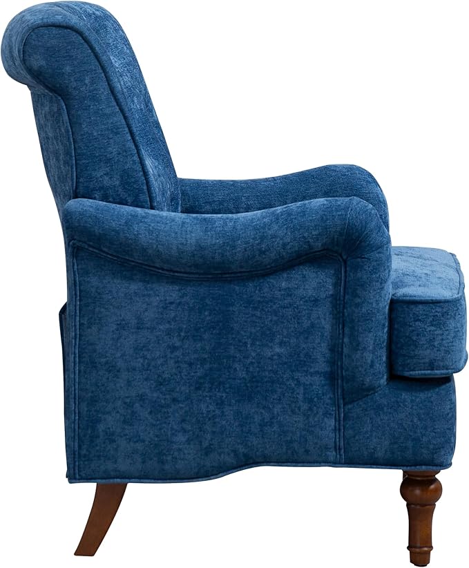 Ball & Cast Comfy Chenille Club Sofa Living Room Chairs,Accent Chair with Springs Cushions & Retro Wooden Legs,Reading Armchair for Bedroom,Office,Blue