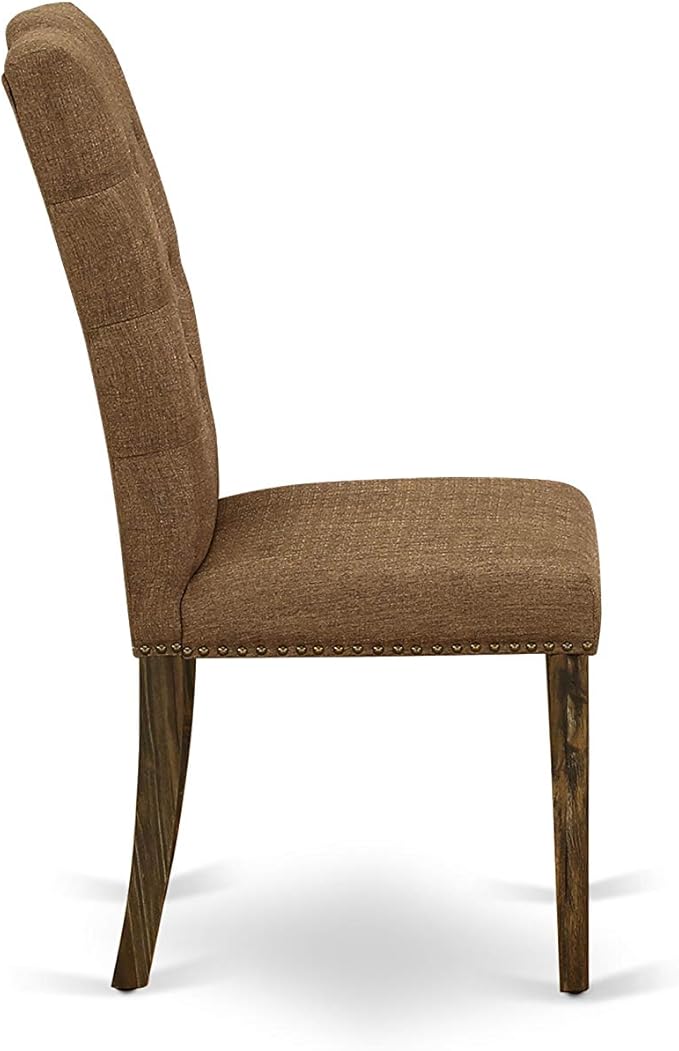 East West Furniture ELP7T18 Elsa Parson Chairs - Button Tufted Nailhead Trim Brown Linen Linen Fabric Padded Dining Chairs, Set of 2, Jacobean