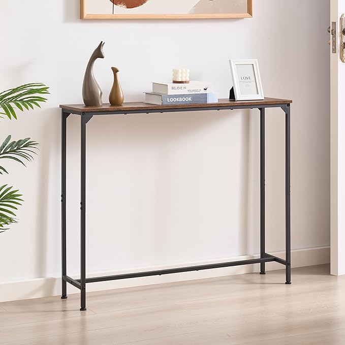 Console Table, Narrow Entryway Table, Thin Sofa Table, Behind Couch Table,for Hallway, Bedroom, Living Room, Foyer, 9.4 x 39.4 x 31.5 Inches, Rustic Brown