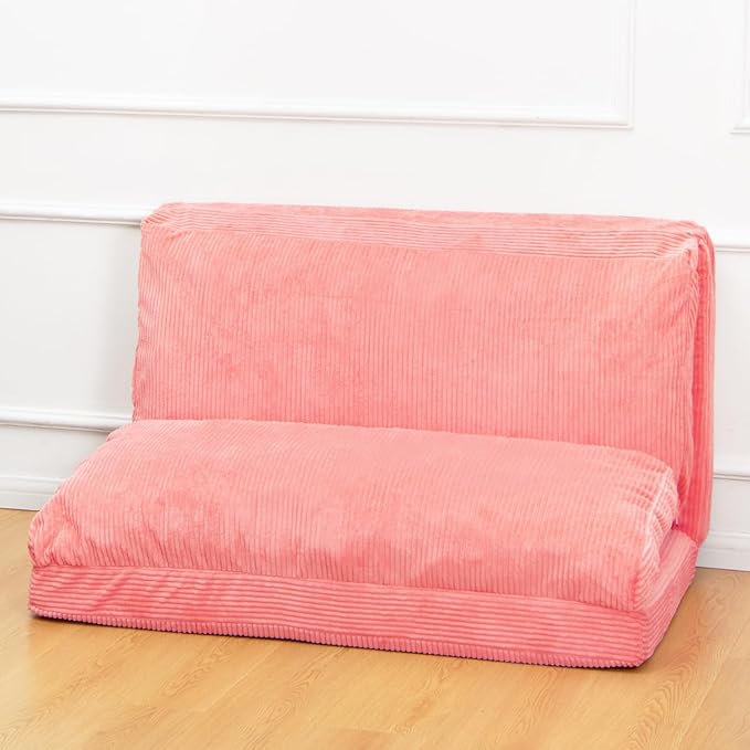 N&V Folding Matress Sofa Bean Bag Bed, Foam Filling Folding Matress Sofa, Includes Removable and Machine Washable Cover, Soft Premium Corduroy (Medium, Salmon)