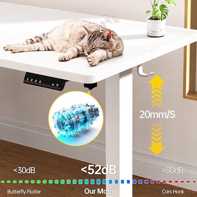 Veken 47.2 Inch Large Electric Standing Desk, 4 Memory Heights Adjustable,Sit to Stand Up, Work Home Office Computer Table for Study, Walking Pad, Writing, and Games, Wooden Desktop Desks, White