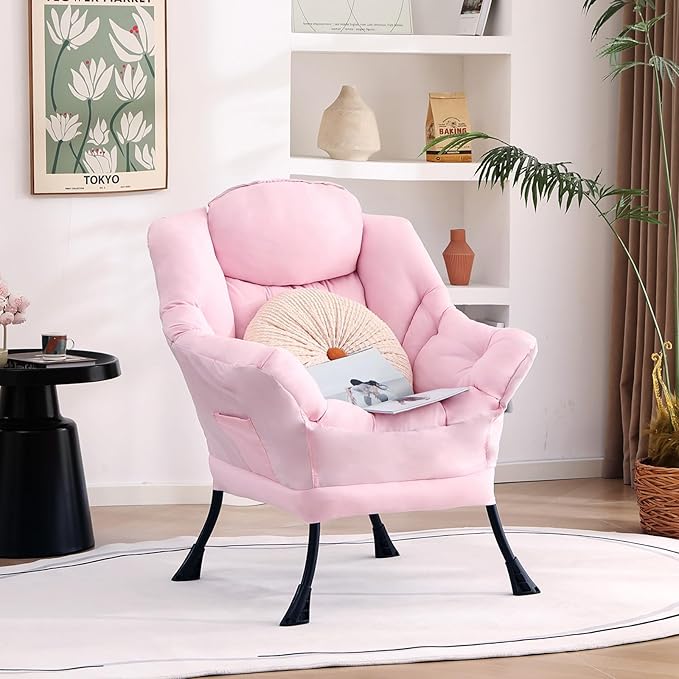 Lazy Chair, Reading Armchair, Large Modern Lounge Accent Chair, Leisure Sofa Chair for Living Room, Bedroom, Dorm Room (Pink)