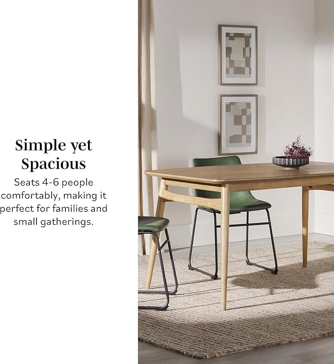Walker Edison Mid-Century Modern Solid Wood Tapered-Leg Dining Table, 59 Inch, English Ash