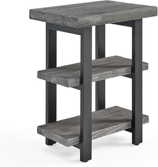 Alaterre Furniture Pomona 3-Tier Industrial End Table with Solid Pine Wood and Metal Legs – 20-Inch Side Table with 2 Lower Shelves, Rustic Modern Accent Table for Living Room or Bedroom (Slate Gray)