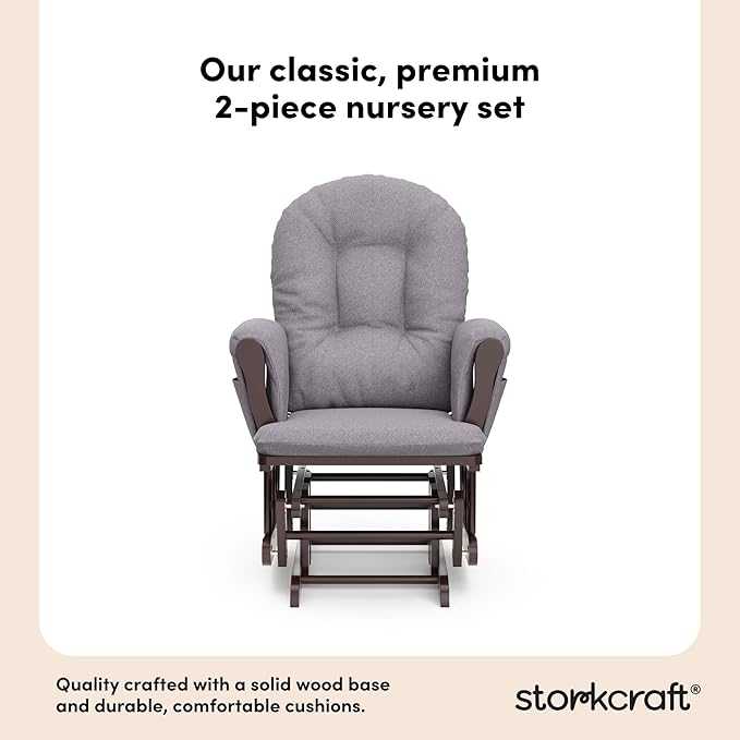 Storkcraft Premium Hoop Glider & Ottoman (Espresso/Gray Swirl) — GREENGUARD Gold Certified Nursery Glider, Solid Wood Craftsmanship, Smooth-Gliding Nursery Chair and Ottoman, Award-Winning