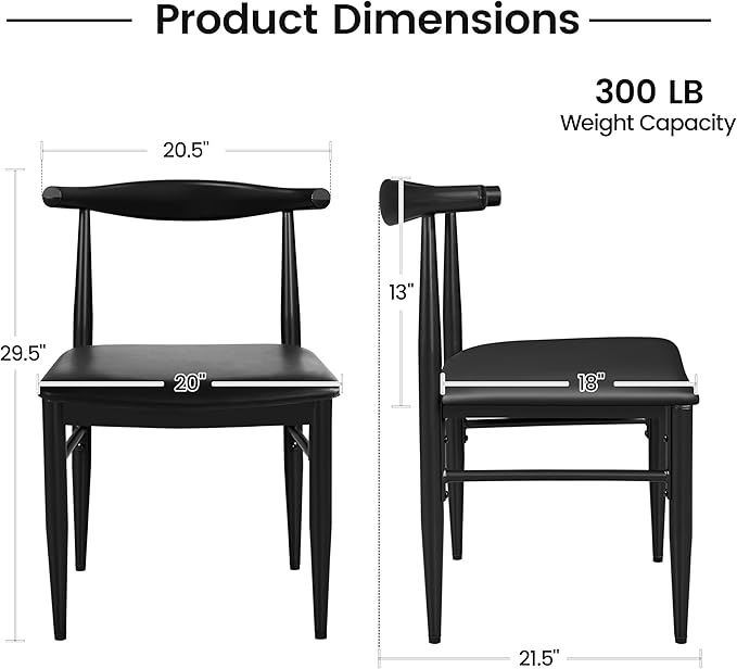 Yaheetech Dining Chairs Set of 2 Mid Century Modern Leather Dining Room Chairs with Armless Backrest & Metal Legs for Kitchen, Living Room, Black