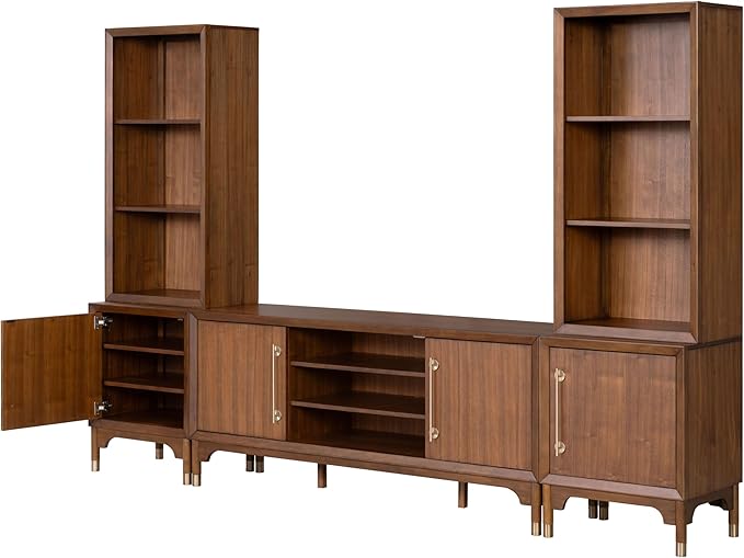 Furniture of America Forma Mid-Century Modern 5-Piece 118-inch Entertainment Center with Storage Piers, Cabinets and 5 Cable Holes, TV Stand for Living Room, Bedroom, Guest Room, Walnut
