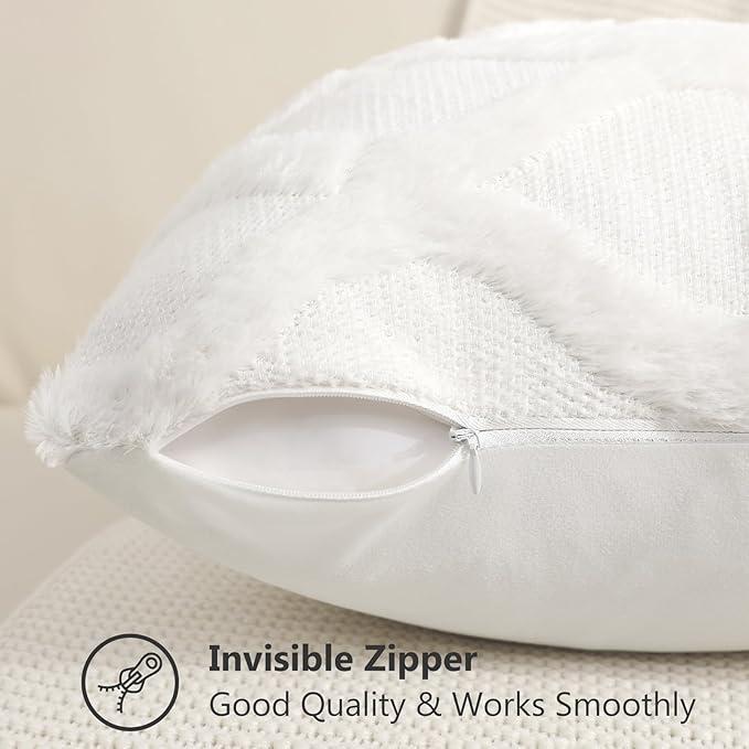 decorUhome Throw Pillow Covers 12x20 Inch Set of 2, Soft Plush Faux Fur Wool Lumbar Cream White Couch Pillow Covers, Decorative Neutral Pillow Cases for Bed Sofa Living Room Home Decor