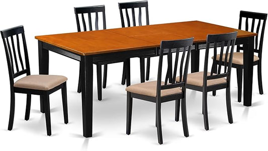 East West Furniture QUAN7-BCH-C 7 Piece Dining Room Furniture Set Consist of a Rectangle Kitchen Table with Butterfly Leaf and 6 Linen Fabric Upholstered Chairs, 40x78 Inch, Black & Cherry