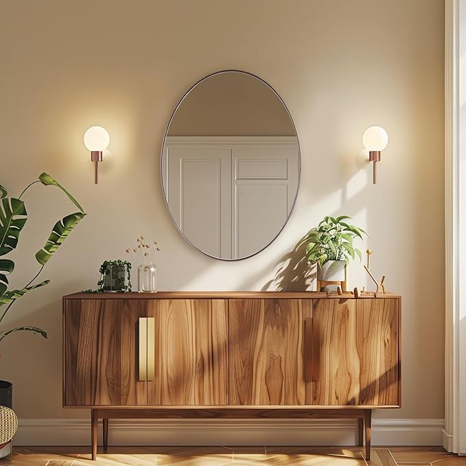 ANDY STAR Bronze 22x30 Oval Bathroom Mirror, Sturdy Stainless Steel Frame, Anti-Scratch Glass, Modern Brushed Bronze Finish, Easy Wall Mount