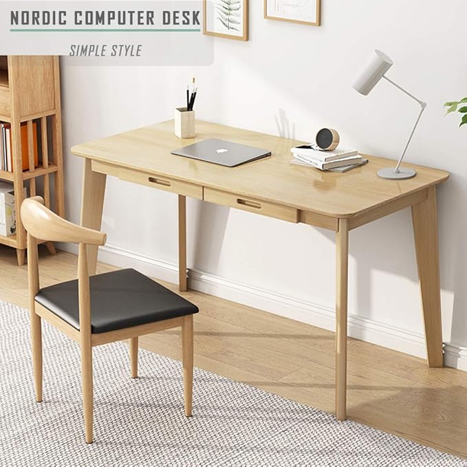 IOTXY Solid Wood Writing Desk - Home Office Workbench Desk with Drawer, Laptop Computer Work Study Table