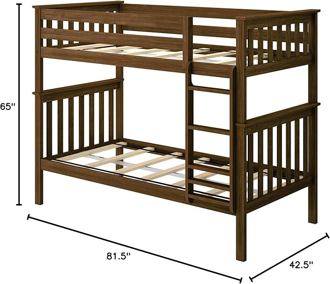 Max & Lily Bunk Bed Twin over Twin, Solid Wood Bunk Bed Frame with Ladder for Kids, 14" Safety Guardrails, Easy Assembly, No Box Spring Needed, Walnut