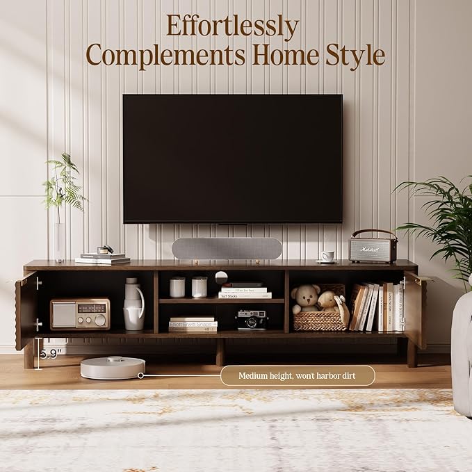 TV Stand for Living Room - up to 65 Inch TVs Mid Century Modern Entertainment Center with Storage and Adjustable Shelves, Media Console Table Walnut 60"