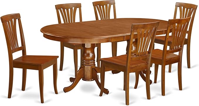 East West Furniture PLAV7-SBR-W 7 Piece Dining Room Furniture Set Consist of an Oval Wooden Table with Butterfly Leaf and 6 Kitchen Dining Chairs, 42x78 Inch, Saddle Brown